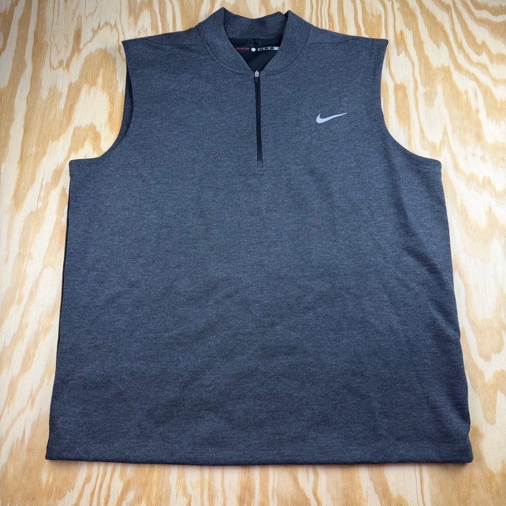 Nike Tiger Woods Collection Mens XL Gray Quarter Zip Golf Vest Heathered TW Logo